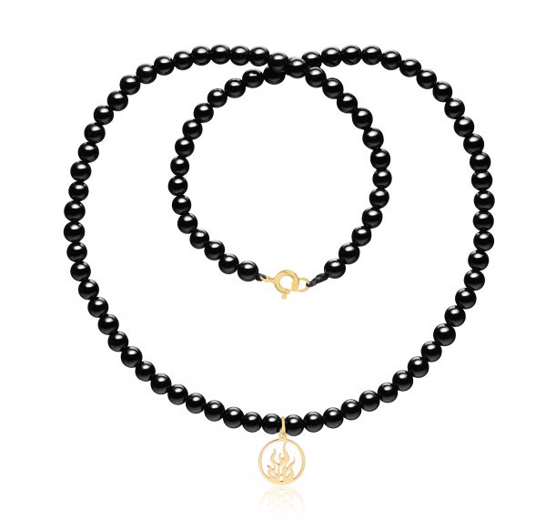 Colier onix cu element foc din aur 14k