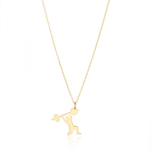 Colier cu pandantiv fitness masculin din aur de 14k